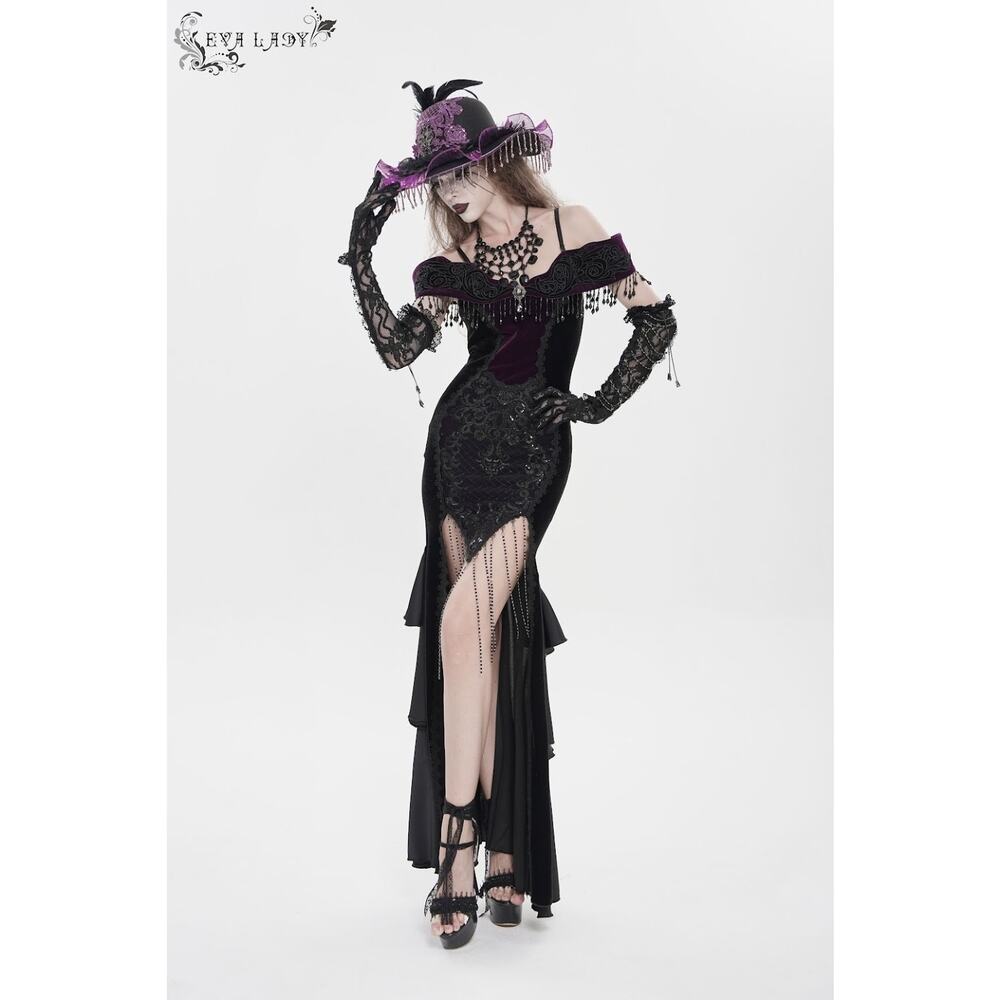 Devil Fashion Gothic Victorian 'Vampire Masquerade' Purple Black Velvet Gown - Picture 12 of 15